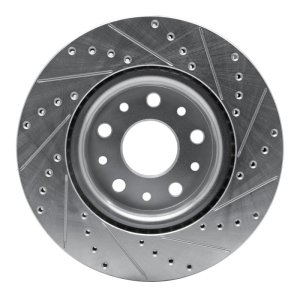 Jeep Wrangler Brake Rotor (1) - Front Left - R1 Concepts - Drilled & Slotted - Silver - `18-`25